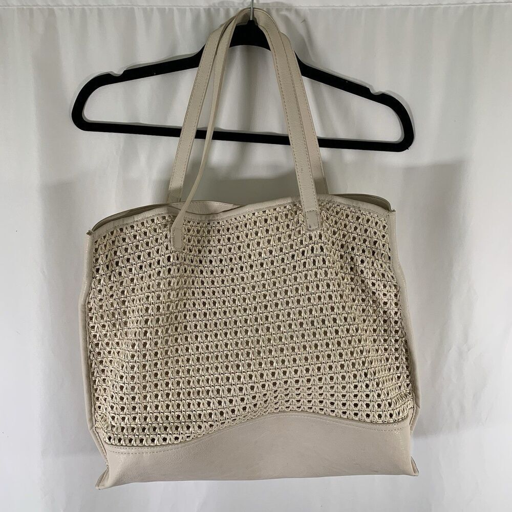 Anthropologie Bag Women's Beige Snap Zip Bag Handle Mesh Front 16"x13" Beach